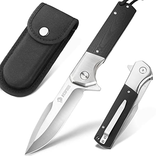 NedFoss Pocket Knife for Men, 4 inch D2 Steel Folding Knife with Clip, G10 Handle, Safety Liner Lock, Sharp Pocket Knives, Survival Knife for Hiking Camping Gifts for Men