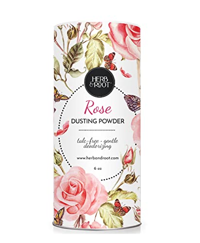 Herb & Root Rose Perfumed Body Dusting Powder for Women, Talc Free, Anti-Chafing, Feminine Powder, dusting Powder, 6 oz (Rose- Old)