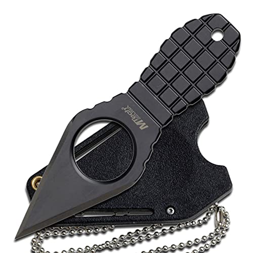 MTech USA – Fixed Neck Knife - Black Blade and Handle, Full Tang, Includes Nylon Fiber Sheath w/ Pocket Clip and Ball Chain - Hunting, Camping, Survival, Tactical, EDC – MT-588BK