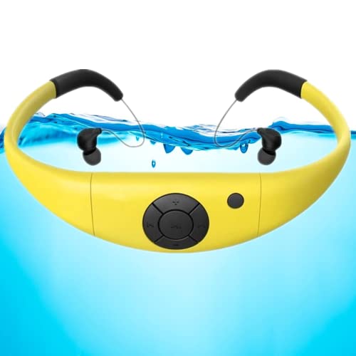 Waterproof MP3 Player for Swimming, Swimaudios IPX8 8GB Swim Headphones with Shuffle Feature,Underwater Headset/Earphones for Watersports, Diving(Yellow)