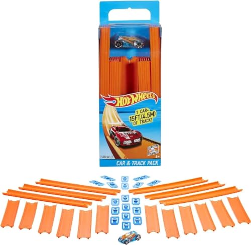 Hot Wheels Track Builder Straight Track Set, 37 Component Parts & 1:64 Scale Toy Car (Amazon Exclusive)