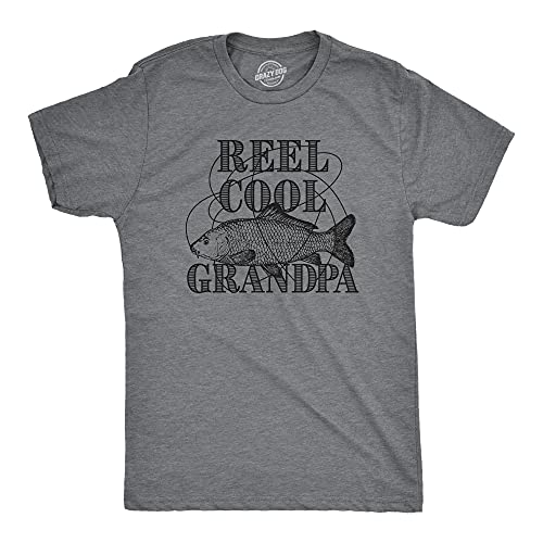 Mens Reel Cool Grandpa T Shirt Funny Graphic Novelty Fishing Tee for Fathers Day (Dark Heather Grey) - XL Crazy Dog Men's Novelty T-Shirts Perfect Birthday Father's Day for Dad Dark Heather Grey XL
