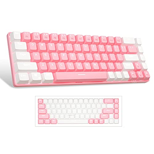 MageGee Portable 60% Mechanical Gaming Keyboard, MK-Box LED Backlit Compact 68 Keys Mini Wired Office Keyboard with Blue Switch for Windows Laptop PC Mac - Pink/White