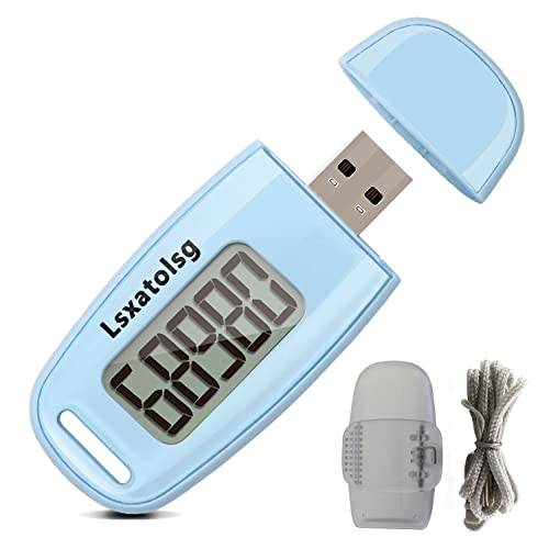 USB Charge Walking 3D Pedometer with Clip and Lanyard, Simple Step Counter with Rechargeable Battery, Accurate Fitness Tracker, Digital Daily Target Monitor with Large Luminous LCD Display(Blue)