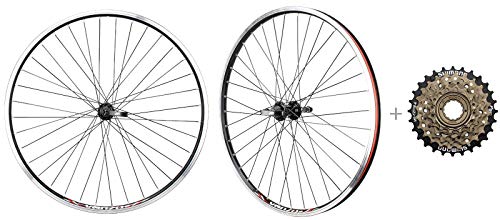 CyclingDeal Bicycle Mountain Bike 26 inch Double Wall Rims MTB Wheelset 26' 7 Speed with Compatible with Shimano MF-TZ500-7 14-34T Freewheel - Front & Back Wheels