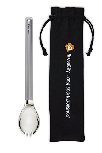 Longest Titanium Long Handle Spork with Polished Bowl, 9.65 inch/ 245mm Long Spork Extra Strong Ultra Lightweight, Titanium Spork for Home/Travel/Camping Spork Comes with Waterproof Cloth Case