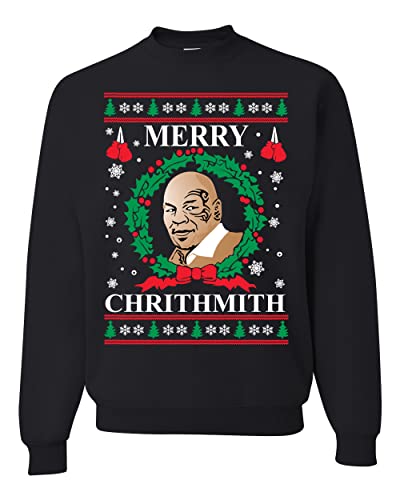 Wild Bobby Merry Chrithmith Mike Tyson Ugly Christmas Sweater Unisex Crewneck Sweatshirt, Black, 4X-Large