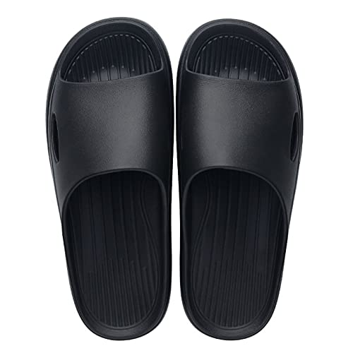 Fullwei Quick Dry Shower Slippers Non Slip Soft Pool Slip On Bath Slide Sandals Home Outdoor Bathing Couples Slippers for Men Women (Black, 9)