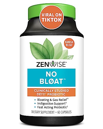 Zenwise Health NO Bloat - Probiotics for Digestive Health with Ginger, Dandelion, and Lactase, Digestive Enzymes for Gas and Bloating Relief for Women and Men - Vegan Water Retention Pills - 60 Count