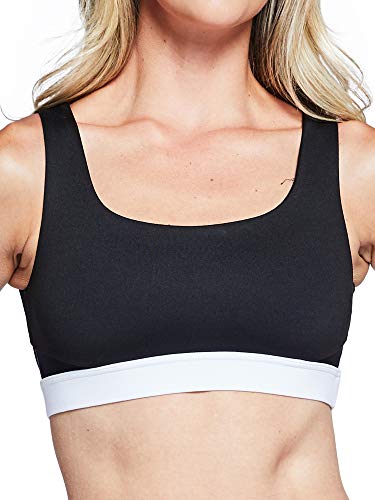 JO + JAX Victory Bra Top | Dance and Streetwear Scoop Neck + Cutout Back Detail Sports Bra, with Full Coverage and Medium Support Black/White