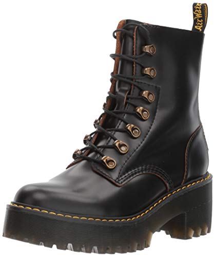 Dr. Martens womens Leona Fashion Boot, Black Vintage Smooth, 7 US