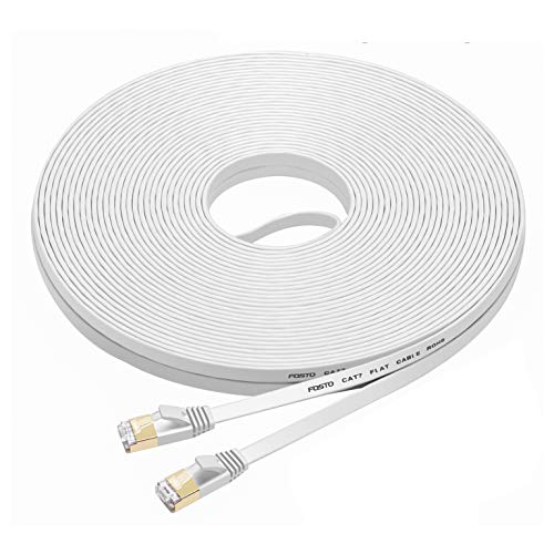 FOSTO Cat7 Ethernet Cable 60 ft,cat 7 Patch Cable Flat RJ45 High Speed 10 Gigabit LAN Internet Network Cable for Xbox,PS4,Modem,Router,Switch,PC,TV Box (60Feet, White)