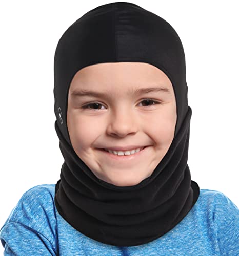 Kids Balaclava Ski Mask - Kids Ski Neck Gaiter & Toddler Fleece Neck Warmer w/Helmet Liner Hood - Snowboarding Youth Ski Hat Black