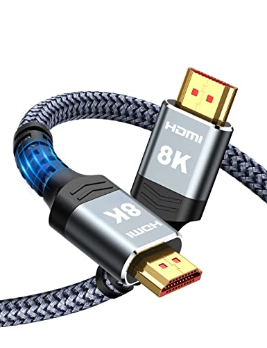 Highwings 8K HDMI Cable 2.1 48Gbps 6.6FT/2M, High Speed HDMI Braided Cord-4K@120Hz 8K@60Hz, DTS:X, HDCP 2.2 & 2.3, HDR 10 Compatible with Roku TV/PS5/HDTV/Blu-ray