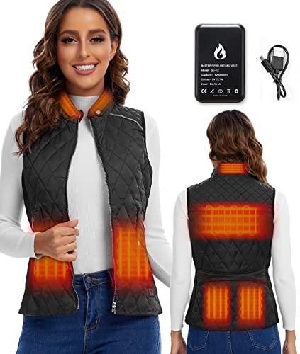 tomilk Heated Vest For Women 2022 Upgraded - Stand Collar Quilted Outerware Neck Heating With 6 Heating Aeras （Battery Included