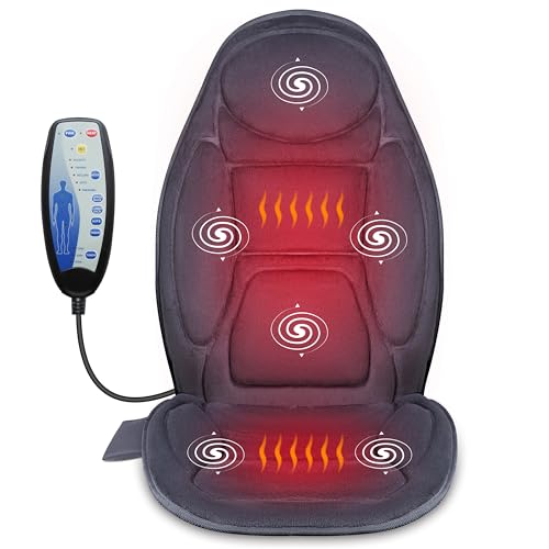 Snailax Vibration Massage Seat Cushion, Back Massager for Chair with Heat, 6 Vibrating Motors and 2 Heat Levels, Massage Chair Pad for Home Office use, Christmas Gifts for Men, Women