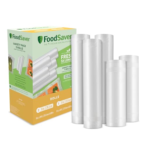 FoodSaver Vacuum Sealer Bags, Rolls for Custom Fit Airtight Food Storage and Sous Vide, 8' (2 Pack) and 11' (3 Pack) Multipack (Packaging May Vary)