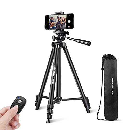 UBeesize Phone Tripod, 51' Adjustable Travel Video Tripod Stand with Cell Phone Mount Holder & Smartphone Bluetooth Remote