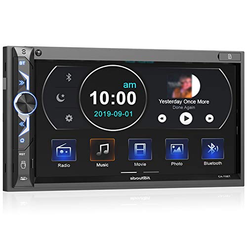 7 inch Double Din Digital Media Car Stereo Receiver,aboutBit Bluetooth 5.0 Touch Screen Car Radio MP5 Player Support Rear/Front-View Camera, AM/FM/MP3/USB/Subwoofer,Aux Input,Mirror Link