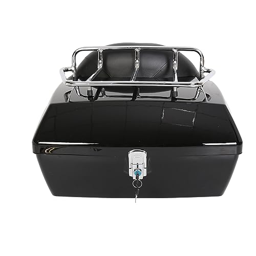 EGO Bike Black Motorcycle Trunk Tour Pack Luggage Compatible with Harley Honda Yamaha Suzuki Cruiser Motorcycle Luggage Tour Trunk Tail Box with Top Rack Backrest