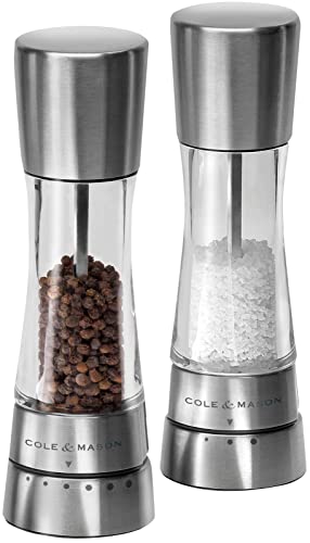 Cole & Mason H59408G Derwent Salt and Pepper Mills | Gourmet Precision+ | Stainless Steel/Acrylic | 190mm | Gift Set | Includes 2 x Salt and Pepper Grinders | Lifetime Mechanism Guarantee
