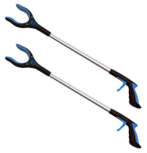 2-Pack 34 Inch Extra Long Grabber Reacher with Rotating Jaw - Mobility Aid Reaching Assist Tool (Blue)