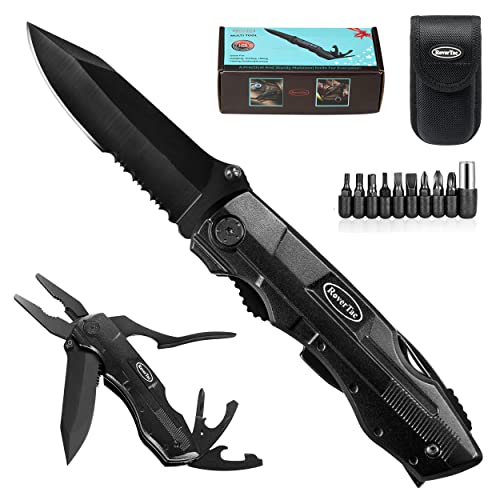RoverTac Pocket Knife Multitool Folding Knife Stainless Steel Survival Camping Knife with Pliers Bottle Opener Screwdrivers Liner Lock Durable Sheath Gifts for Men Perfect for Camping Survival Fishing Hiking