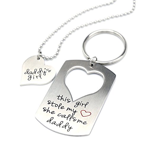 O.RIYA Stainless Steel Father Daughter Keychain Necklace Set