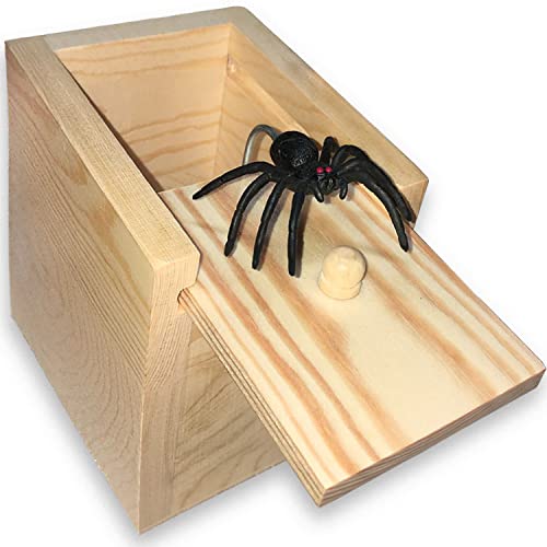 Jishi Spider Prank Box Funny Gag Gifts for Adults Men Women Kids, Wooden Money Holder for Cash Gift Card Presents, Scary Magic Tricks/Surprise Toys/Hilarious White Elephant Gag Gifts/Stocking Stuffers