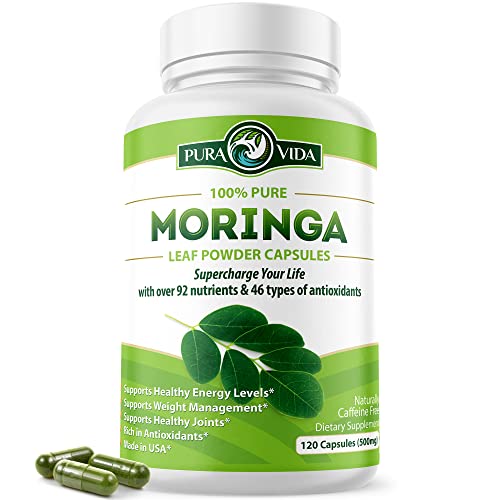 Moringa Capsules by Pura Vida Moringa | Organic Moringa Powder | Natural Anti-Inflammatory. Energy, Metabolism, & Immune Support. Single Origin Moringa Leaf Powder. 120ct. 500mg Caps.