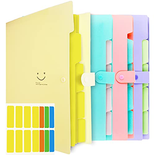 Plastic Expanding File Folders Accordion Document Organizer,5-Pocket,A4 Letter Size,Snap Closure,School and Office Use,4-Pack