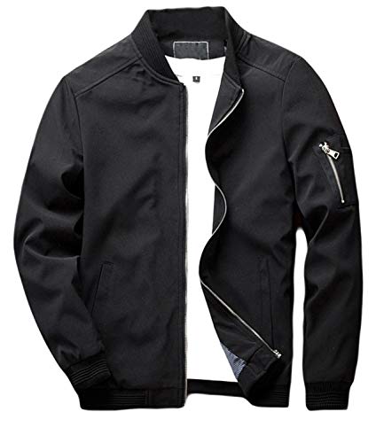 sandbank Men's Slim Fit Lightweight Softshell Flight Bomber Coat (US M =Asian tag 3XL,Black #2)