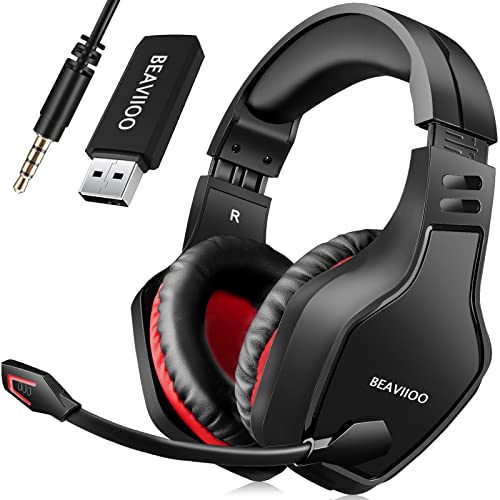 BEAVIIOO 2.4G Wireless Gaming Headset with Mic for PC PS4 PS5 Playstation 4 5, Bluetooth Gaming Headphones with Microphone for Laptop, Wired Mode for Controller, 50 Hours Battery, Gamer Gifts for Men