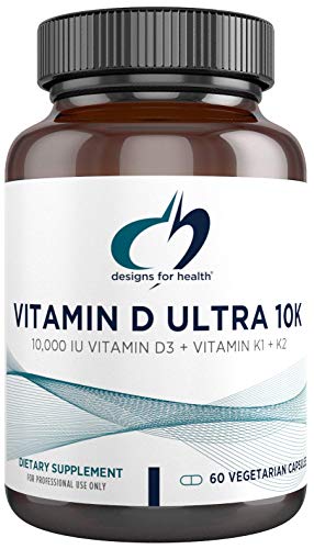 Designs for Health Vitamin D Ultra 10k - 10,000 IU D3 High Potency Vit D3 and Vitamins K1 + K2 (MK7) Immune Support Supplement for Adults - Non-GMO + No Soy (60 Capsules)