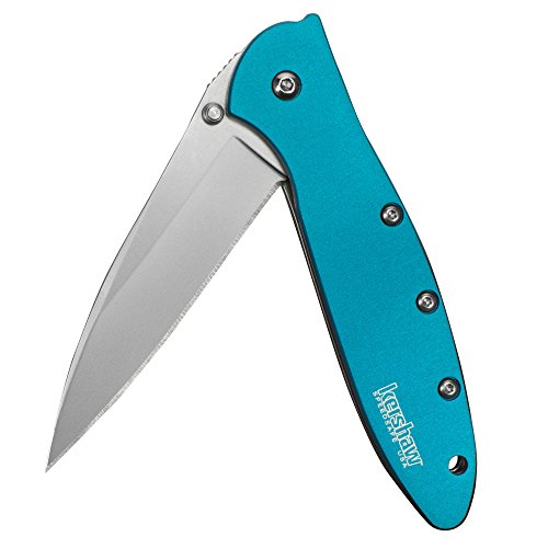 Kershaw Leek Teal EDC Pocketknife, 3' Sandvik 14C28N Steel Blade, Assisted Opening Folding Knife, Dual Lock System