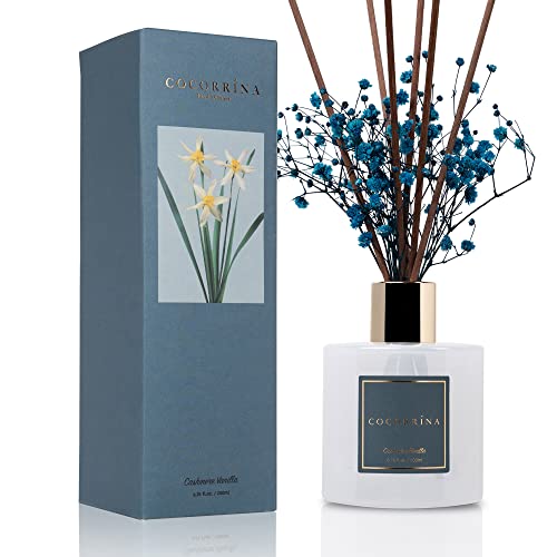 Cocorrína Premium Reed Diffuser Set with Preserved Baby's Breath & Cotton Stick Cashmere Vanilla | 6.7oz Scent Fragrance Oil Diffuser for Bedroom Bathroom Home Décor