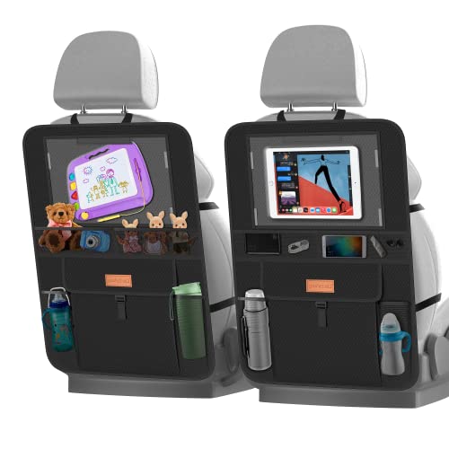 SMART ELF Backseat Car Organizer with iPad Holder + 6 Storage Pockets, Back Seat Protectors Kick Mats for Child Baby Kids, Premium Fabric with Sag Proof, Waterproof, Stain Resistant and Easy Clean