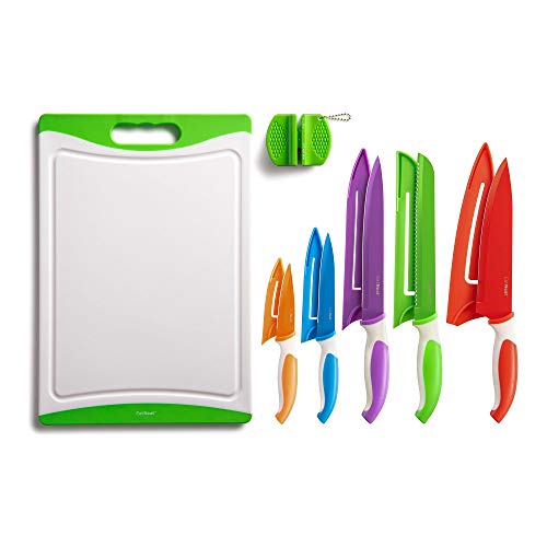 EatNeat Kitchen Knife Set of 5 Stainless Steel Knives and Sheaths, plus a Cutting Board & Knife Sharpener | Knives Set | Kitchen Essentials | Camping Essentials | Christmas Gift