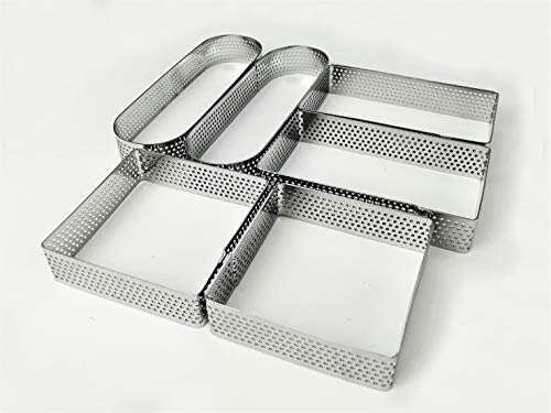 NewlineNY Stainless Steel 6 Pcs Perforated Oval Rectugular Square Tart Rings Molding Plating, Set of 6: 2 of each (13cm x 4cm 5' x 1.5') + (10cm x 5.5cm 4' x 1.5') + (7cm 2.8' square) x (2cm 0.8' H)