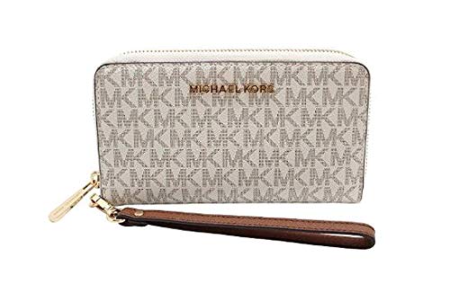 Michael Kors Jet Set Travel Large Flat Multifunction Phone Case Wristlet (Vanilla/Dark Acorn)