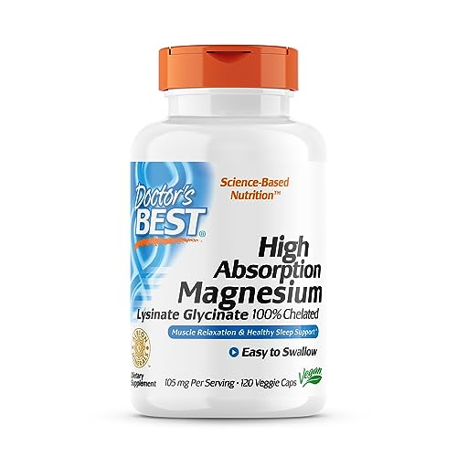 Doctor's Best High Absorption Magnesium Lysinate Glycinate Capsule, Easy to Swallow, 120 Ct