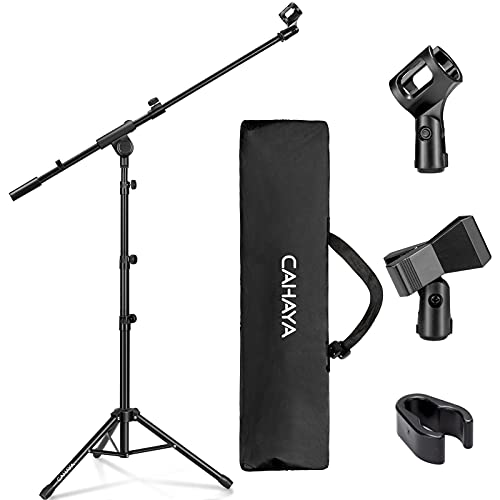 CAHAYA Tripod Microphone Stand Boom Arm Floor Mic Stand with Carrying Bag and 2 Mic Clips for Singing Performance Wedding Stage and Mic Mount CY0239