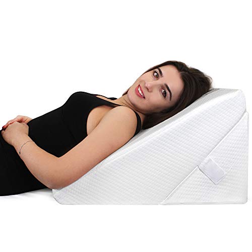 bed wedge pillow - Cooling Gel Memory Foam Top, Adjustable 9&12 inch Folding Incline Cushion, for Legs and Back Support Pillow, Acid Reflux, Heartburn, Allergies, Snoring, Reading- Soft Washable Cover