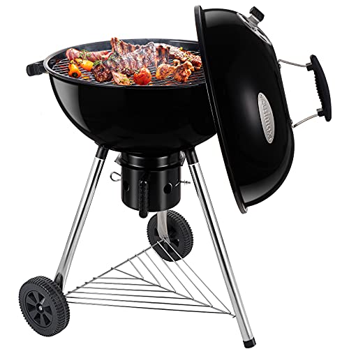 CUSIMAX Charcoal Grill Portable BBQ Grill Kettle 22.5 inch, Outdoor Grills & Smokers for Patio Backyard Barbecue Camping, Black