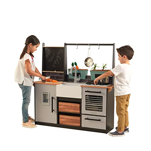KidKraft Wooden Farm to Table Play Kitchen with EZ Kraft Assembly, Lights & Sounds, Ice Maker and 18 Accessories, Gift for Ages 3+