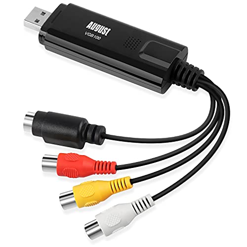 August VGB100 - External USB Video Capture Card - S Video / Composite to USB Transfer Cable - Grabber Lead for Windows 10 / 8 / 7 / Vista / XP