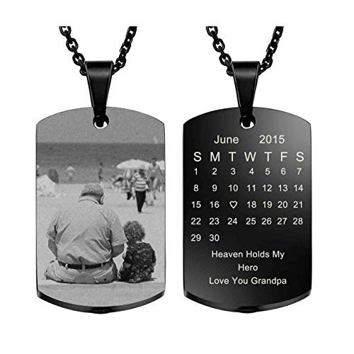 Personalized Master Custom Special Date Calendar/Photo/Text Necklace,Military Dog Tag Pendant Urn Necklace for Ashes Memorial Keepsake Cremation Jewelry