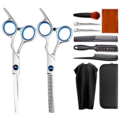 Hair Cutting Scissors kit, 11 Pcs Professional barber scissors set, 6.5 inch Home Barber Salon Thinning Shears set stainless steel haircut scissors kit for Men Women and Pet