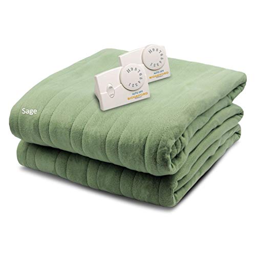 BIDDEFORD BLANKETS Comfort Knit Electric Heated Blanket with Analog Controller, Queen, Sage