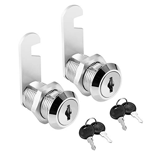 Kitmose Cabinet Cam Lock Set, 2 Pack Keyed Alike 1' / 25mm Cylinder Cam Locks Secure File Drawer Dresser RV Cylinder Replacement Lock Hardware, Chrome-Finish Zinc Alloy